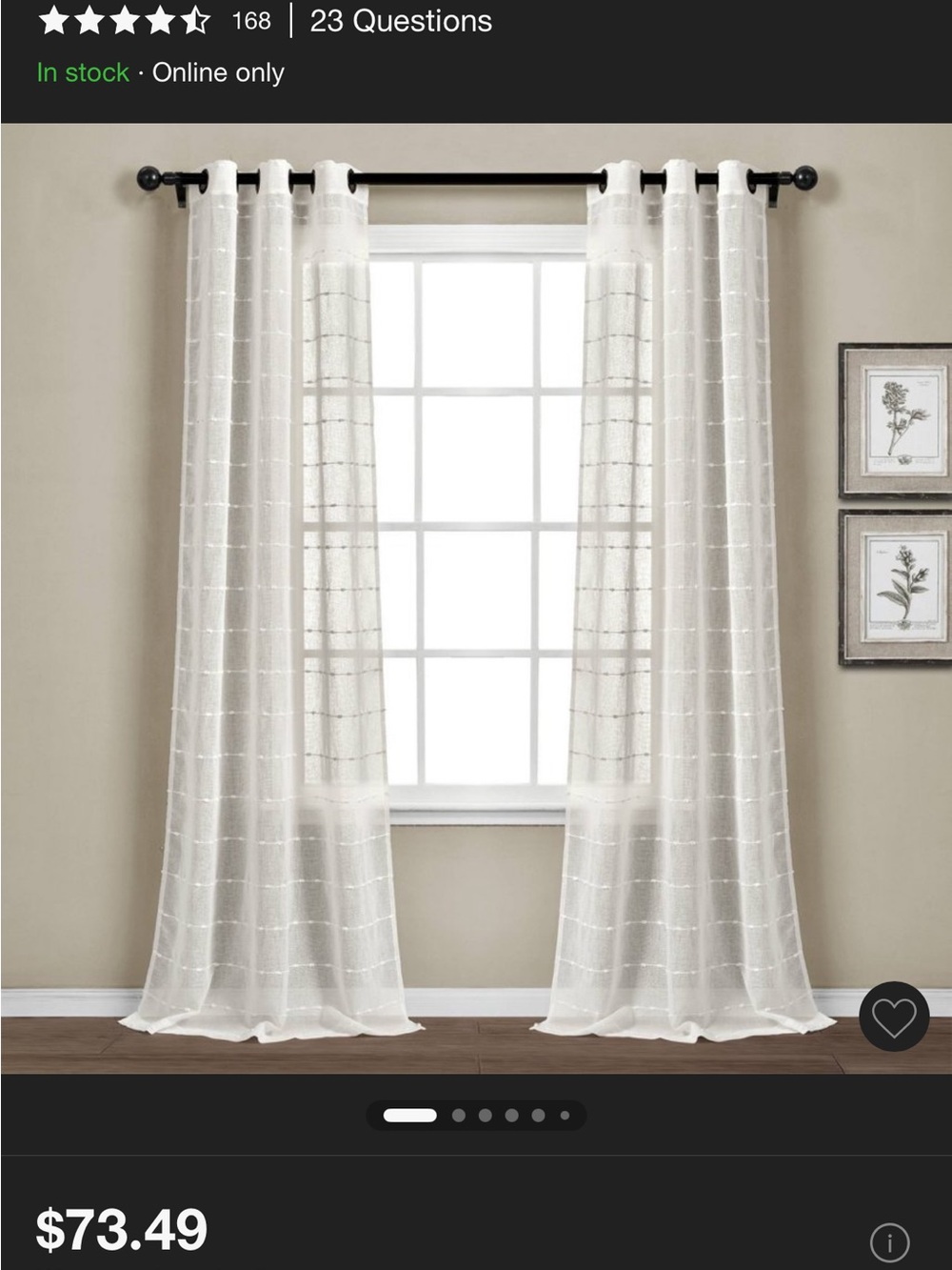 Two Sheer Window Curtains with Subtle Check Detail - White